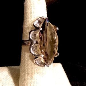 Faceted Smokey Quartz Faceted Tension Mount Vintage Sterling Silver Ring Sz 6